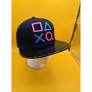 PlayStation Hat Snapback Mens Black Patent Leather Video Game Cap EXCELLENT
